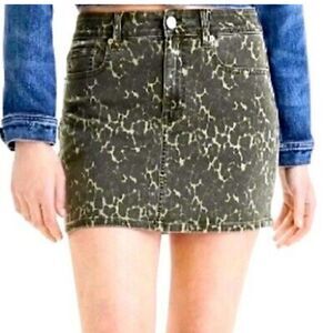 American Eagle Green Cheetah Next Level Stretch Hi-Rise Mini Jean Skirt-2